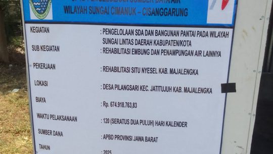 Proyek Rehabilitasi Situ Nyesel Majalengka Senilai Rp 674 Juta Jadi Sorotan, Diduga Gagal Konstruksi dan Gunakan Material Asal-Asalan